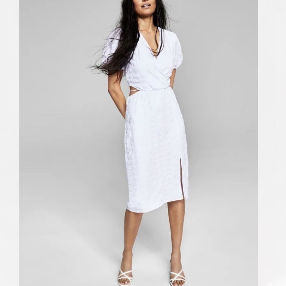 And Now This Textured Cutout Midi Dress in White Women's Large NWT